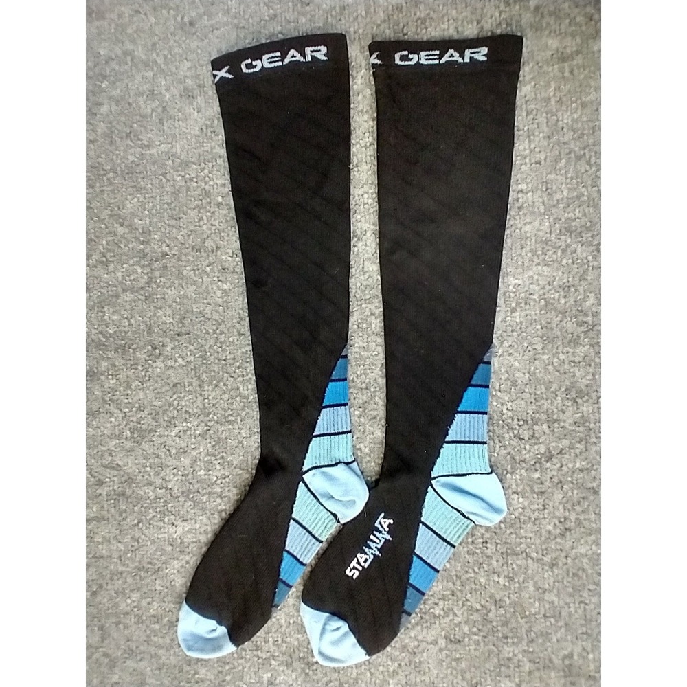 Physix Gear Stamina Compression Socks Black Blue Knee‎ High Athletic S/M